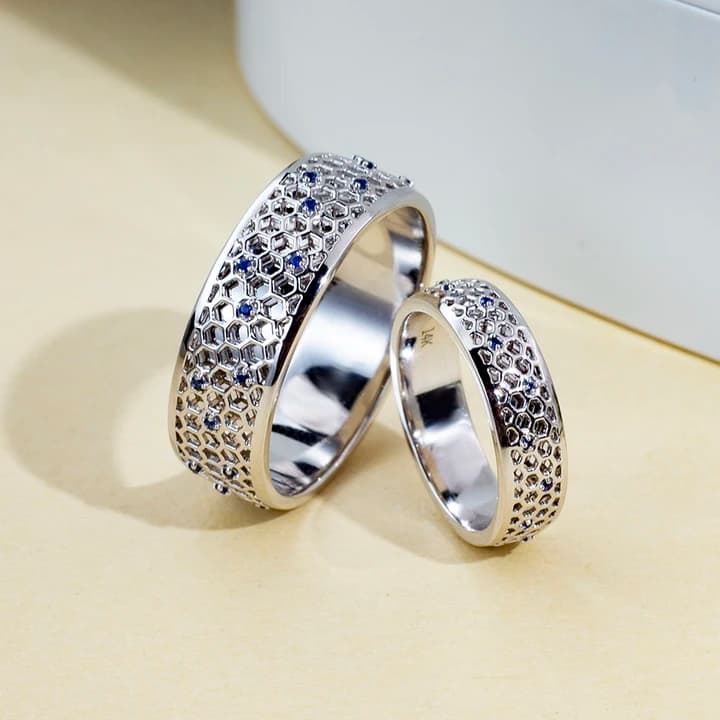 MSR-1845 Custom Ring Jewellery 14K White Gold Lab Grown Sapphire Ring