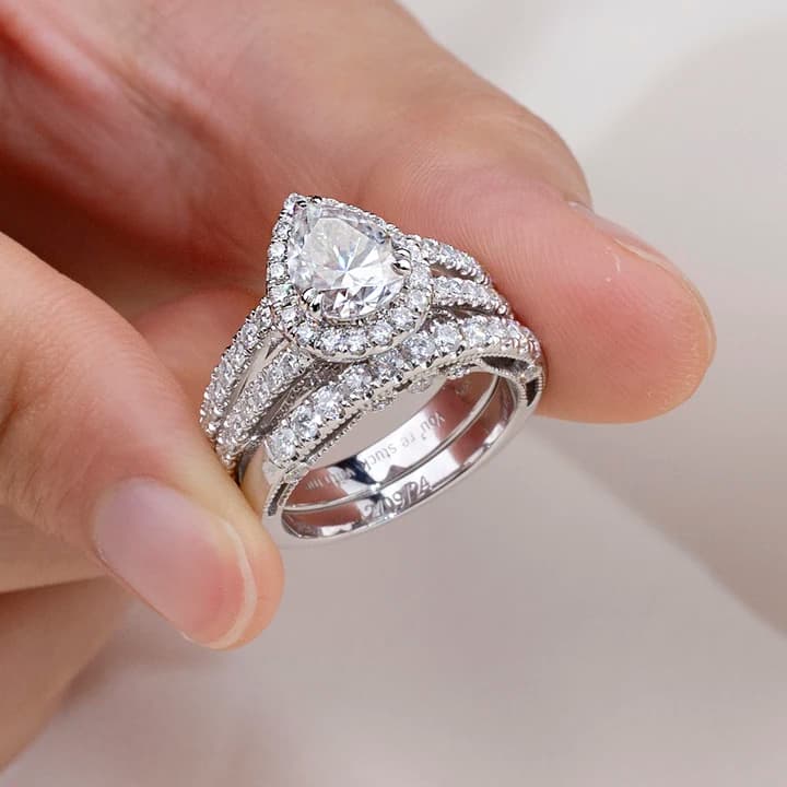 Fine Ring Jewellery MSR-1857 925 Silver Luxury 3Carat D VS1 Pear Cut Lab Grown Diamond Ring