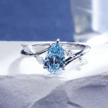 MSR-1860 Latest Design Fine Ring Jewellery 18k Solid Gold Pear Cut 1.3CT Blue Lab Grown Diamond Ring