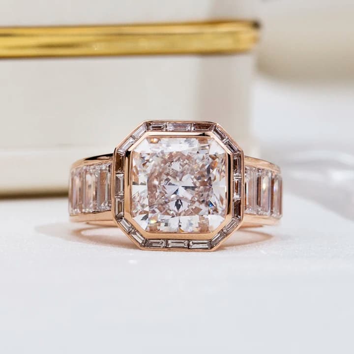 MSR-1877 Beautiful Ring Engagement Wedding Ring 5.1CT D VS1 18k Solid Gold Asscher Cut Lab Grown Diamond Ring