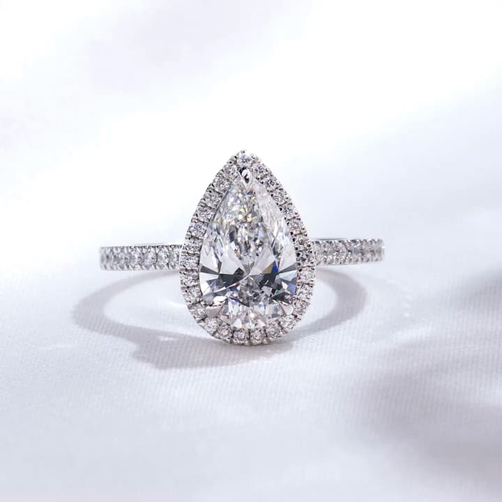 MSR-1884 Fine Ring Jewellery halo Ring 2CT D VVS1 PT950 Pear Cut Lab Grown Diamond Ring