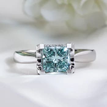 Customized MSR-1887 18K Gold Solitaire Diamond Ring 1.5ct Princess Cut Green Lab Grown Diamond Ring