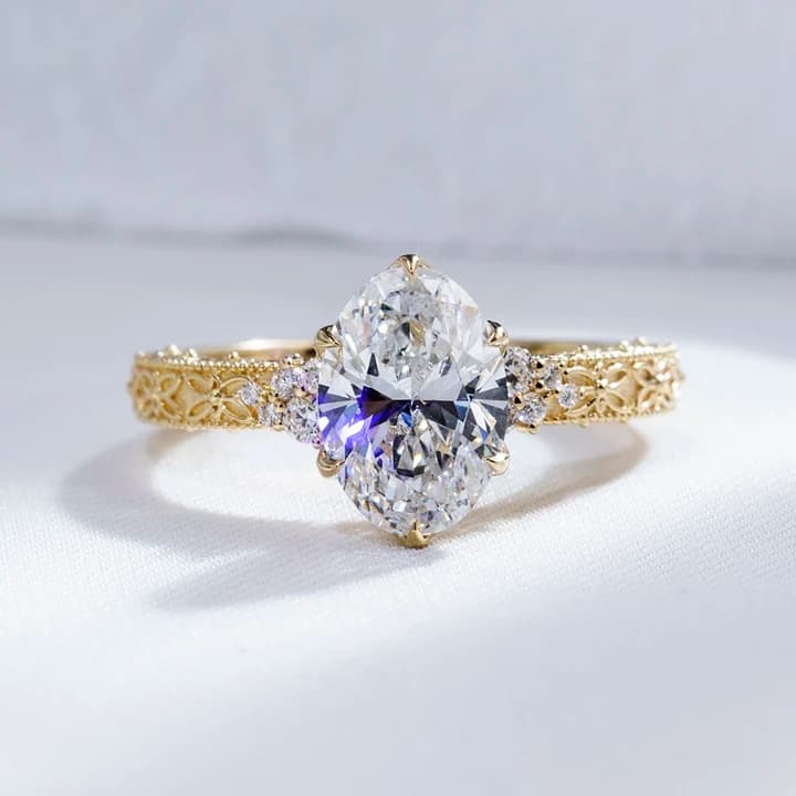 Luxury Ring MSR-1902 18K Gold Solitaire Engagement Diamond Ring 2CT E VS1 Oval Cut Lab Grown Diamond Ring