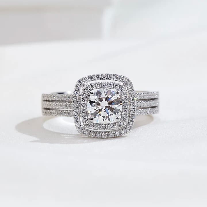 MSR-1917 Luxury Ring Jewellery with 14K White Gold Wedding Band 1.1ct E VS1 Round Lab Grown Diamond Ring