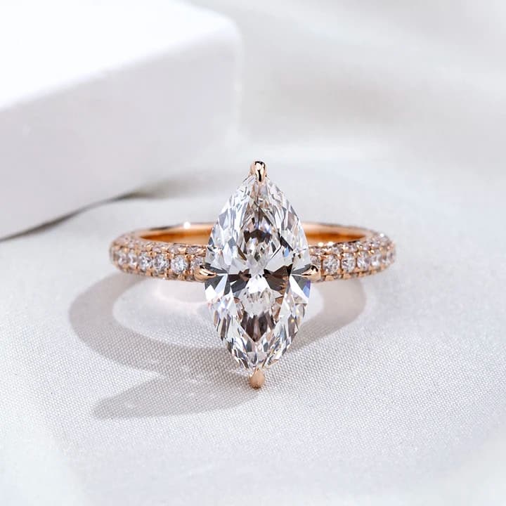 MSR-1933 18K Rose Gold Engagement Wedding Ring 3.1CT D VS1 Marquise Cut Lab Grown Diamond Ring