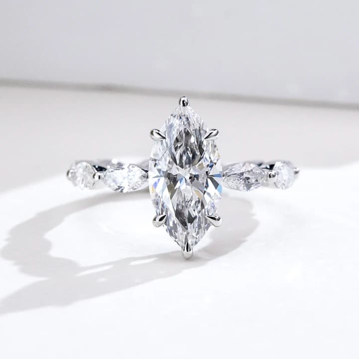 MSR-1964 18k Gold Solitaire Diamond Ring 3.05CT E VS1 Marquise Lab Grown Diamond Ring