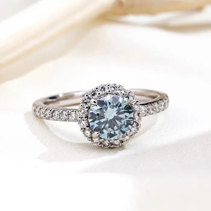 MSR-1995 Luxury Ring PT950 1.01CT Round Shape Blue Color Lab Grown Diamond Ring