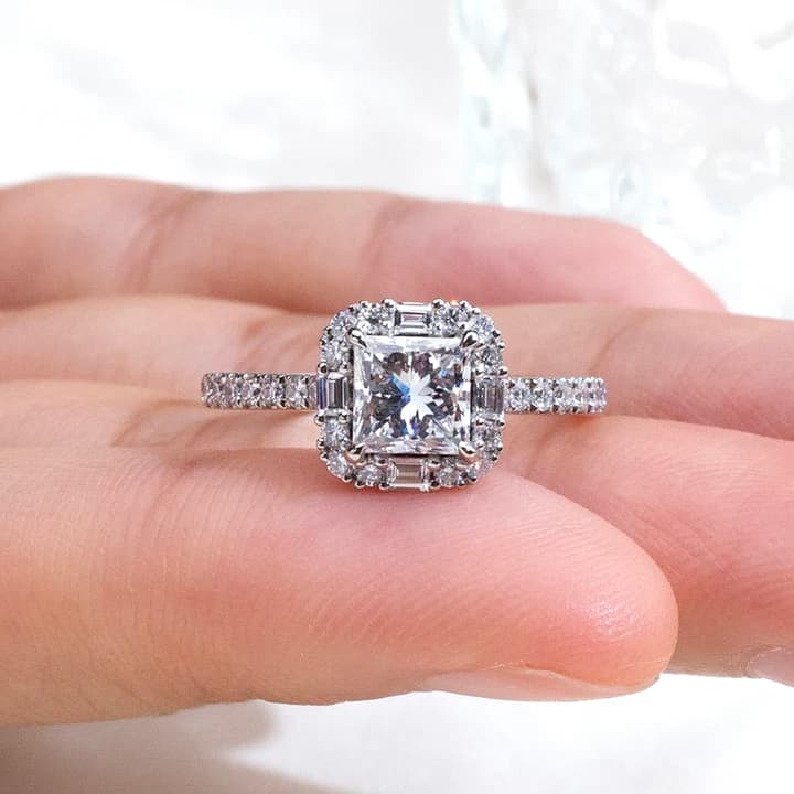 MSR-1996 PT950 Engagement Ring 1.04CT Princess Shape Lab Grown Diamond Ring