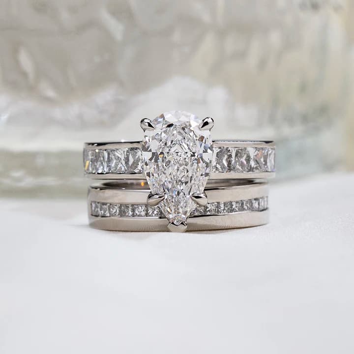 MSR-2000 Fashionable Ring Jewellery PT950 3ct D VVS2 Pear Cut Lab Grown Diamond Stackable Ring