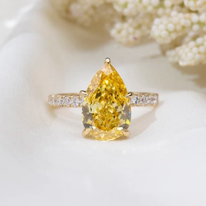 MSR-2004 Custom Ring Jewellery 3.88ct VS1 Engagement Ring 18k Yellow Gold Pear Cut Luxury Lab Grown Diamond Ring