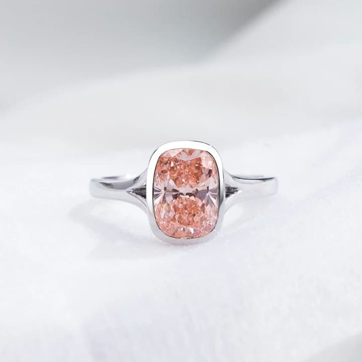 MSR-2008 14k Gold Engagement Ring Long Cushion Cut 3.1ct pink Lab Grown Diamond Ring