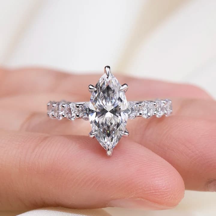 MSR-2009 14k Gold Engagement Ring Marquise Cut 1ct 2ct 3ct E VVS2 Lab Grown Diamond Ring