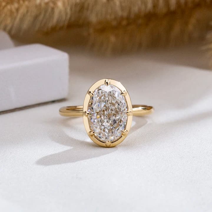 MSR-2014 Fashion Engagement Ring 18k Gold Solitaire Ring Oval Cut 3.2ct D VS1 Lab Grown Diamond Ring