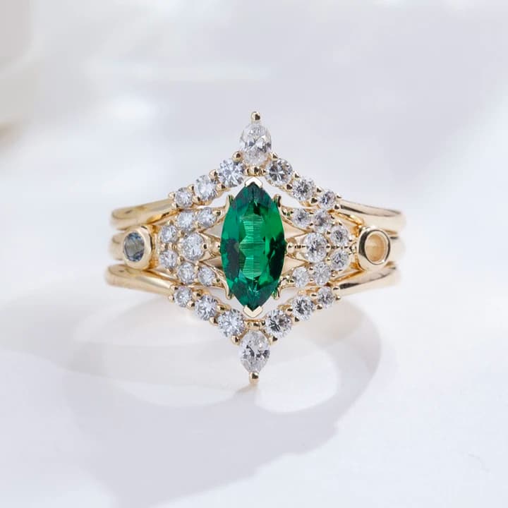 MSR-2024 Latest Designed 14k Gold Engagement Ring Lab Grown Emerald Ring