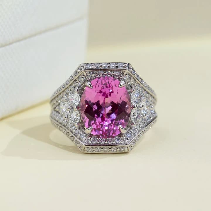 MSR-2031 Latest Designed PT950 Luxury Ring Lab Grown Pink Sapphire Ring