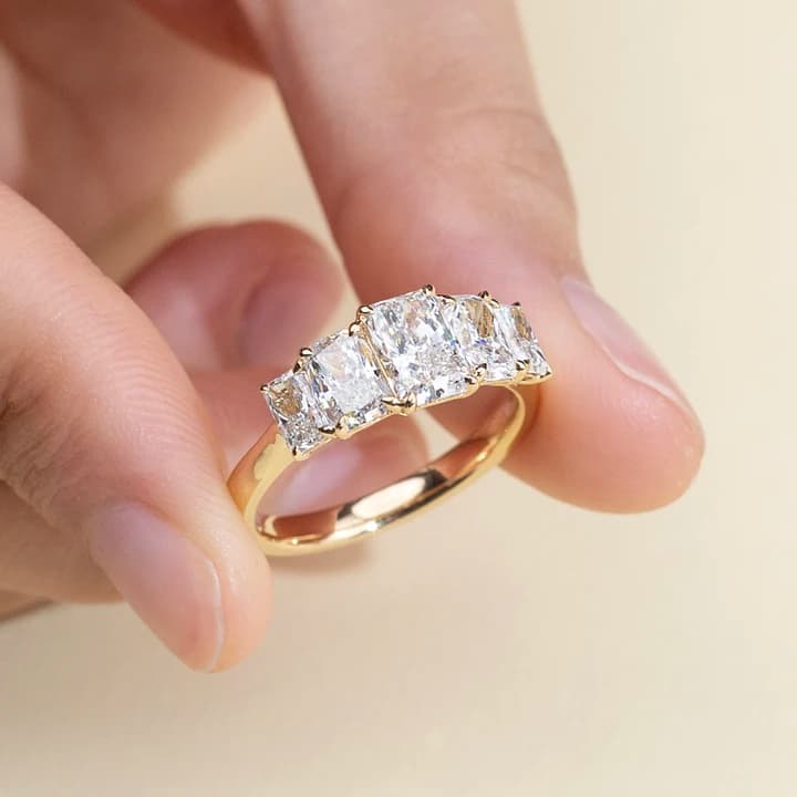 MSR-2037 18k Gold Half Eternity Ring Radiant Cut Lab Grown Diamond Ring