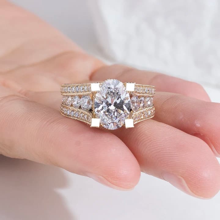 MSR-2045 Luxury 14k Gold Engagement Ring 3ct D VS1 Oval Cut Lab Grown Diamond Ring