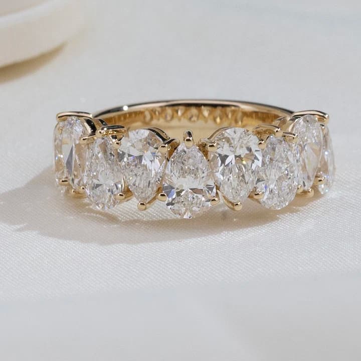 MSR-2047 14k Gold Half Eternity Ring Pear Cut Lab Grown Diamond Ring