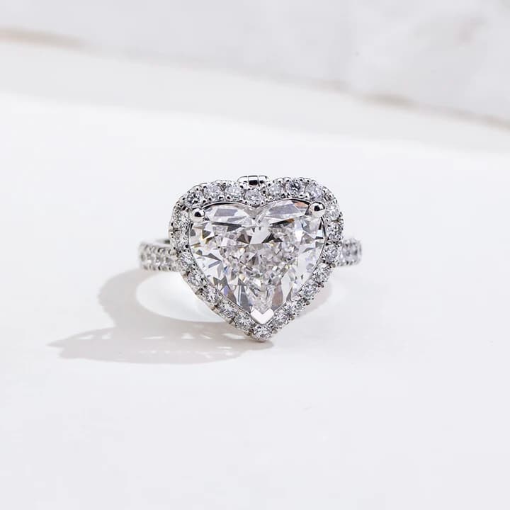MSR-2049 Luxury PT950 halo Ring 4ct D VVS2 Heart Cut Lab Grown Diamond Ring