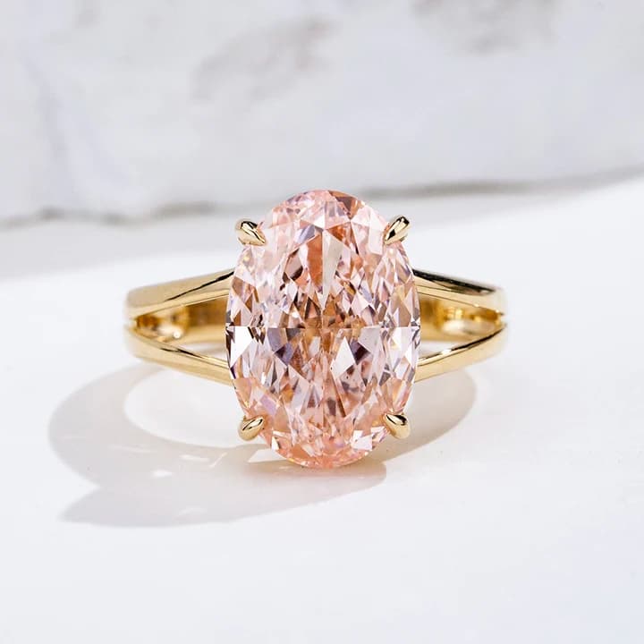 MSR-2055 18k Gold Solitaire Ring 9ct Oval Cut pink Lab Grown Diamond Ring