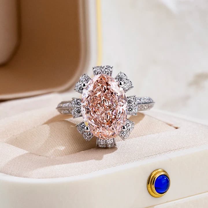 MSR-2056 18k Gold Luxury Solitaire Ring 5.6ct Oval Cut pink Lab Grown Diamond Ring