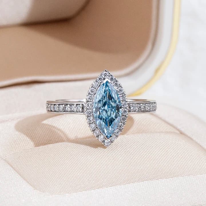 MSR-2060 Fashion Ring Jewellery halo Ring PT950 1.45CT Marquise Cut Blue Lab Grown Diamond Ring
