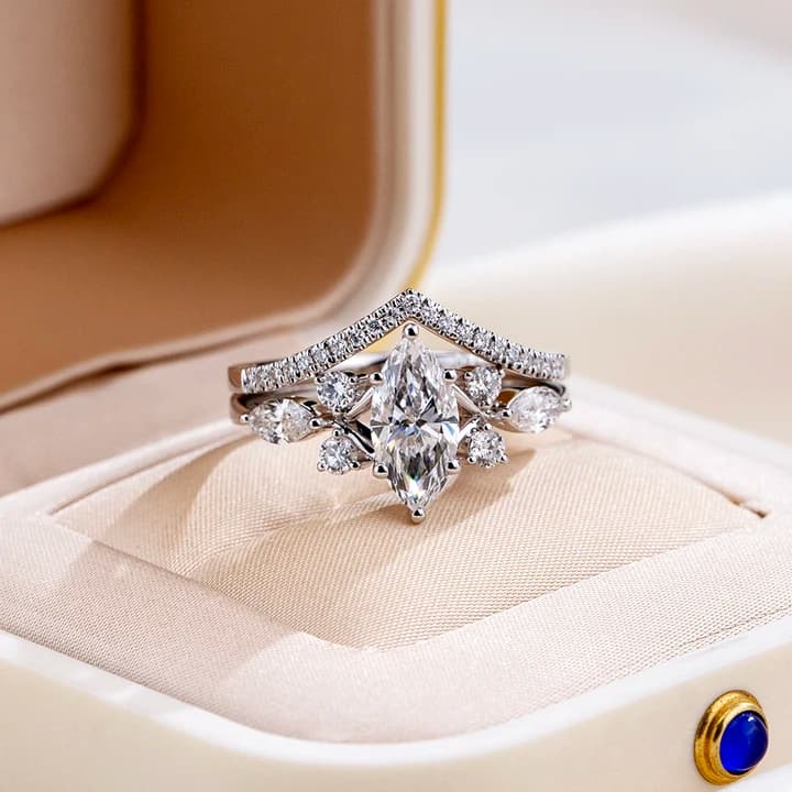 MSR-2120 14K Gold Fashion Stackable Ring 1.35CT D VVS2 Marquise Cut Lab Grown Diamond Ring