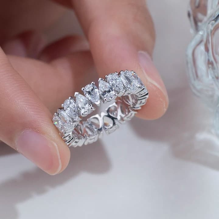 MSR-2131 18K White Gold Romantic Eternity Ring Pear Cut Lab Grown Diamond Ring