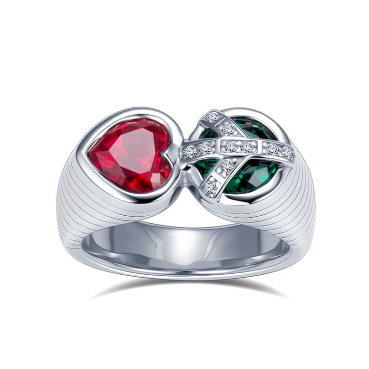 MSR-2150 Trendy Designed 925 Silver Two Stone Ring Round Heart Shape Lab Grown Gemstone Ring
