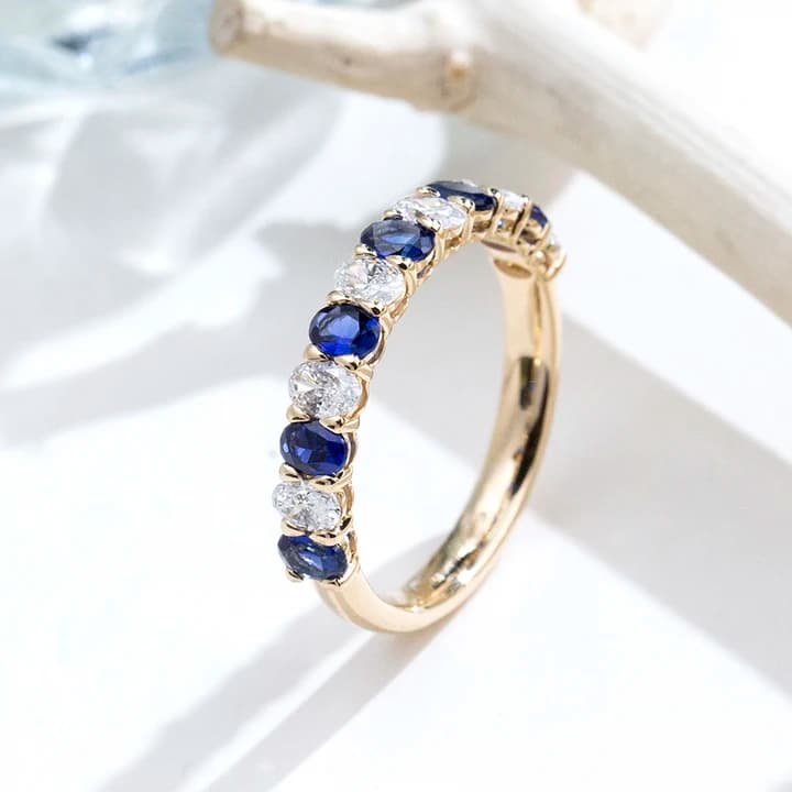 Customized MSR-2151 14K Gold Half Eternity Ring Oval Cut Lab Grown Diamond Ring