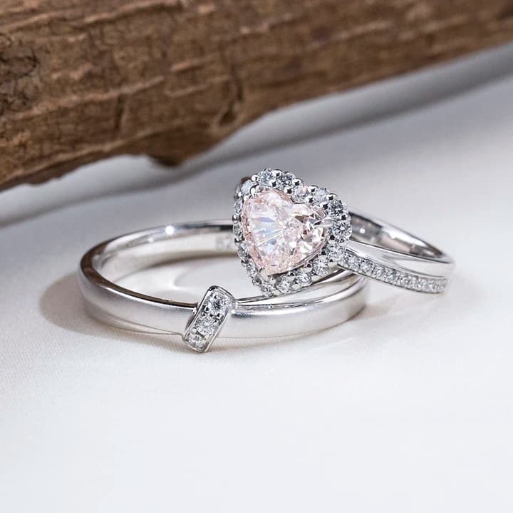 Customized MSR-2168 Fashion 18K Gold Couple Ring 1ct Heart Shape Lab Grown Diamond Ring