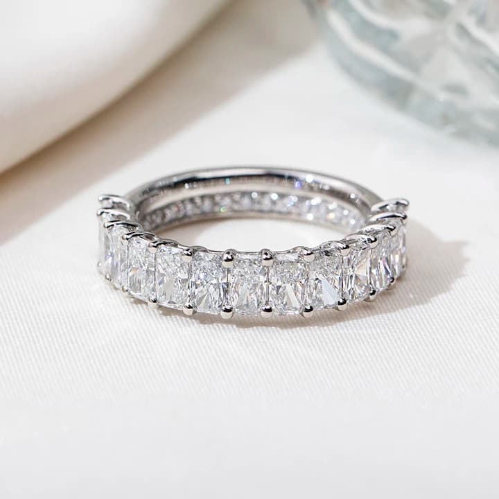 Customized MSR-2170 PT950 Fashion Half Eternity Ring Radiant Shape Lab Grown Diamond Ring