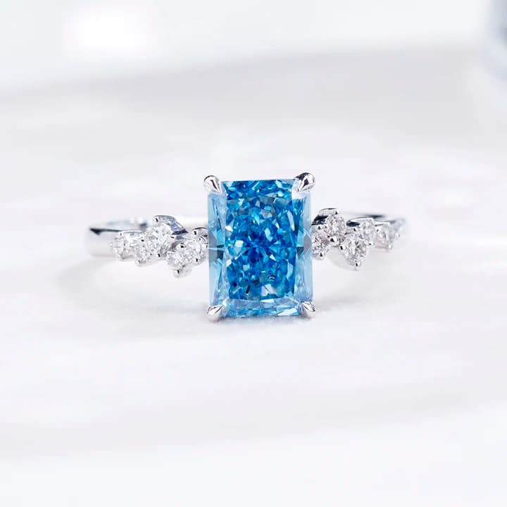 MSR-2180 9K 10K 14K 18K Gold Customized Radiant Cut Fancy Intense Blue Lab Diamond Engagement Ring