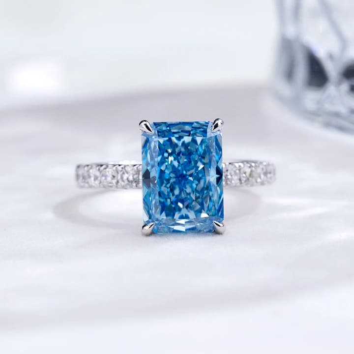 MSR-2181 Fashion Ring Jewellery 18k White Gold 5.7CT Radiant Cut Blue Lab Grown Diamond Ring