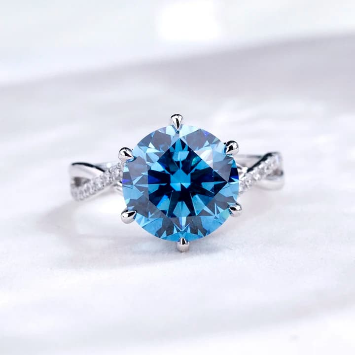 MSR-2182 Customized Fashion Ring Jewellery 18k Gold 3.2CT Round Cut Blue Lab Grown Diamond Ring