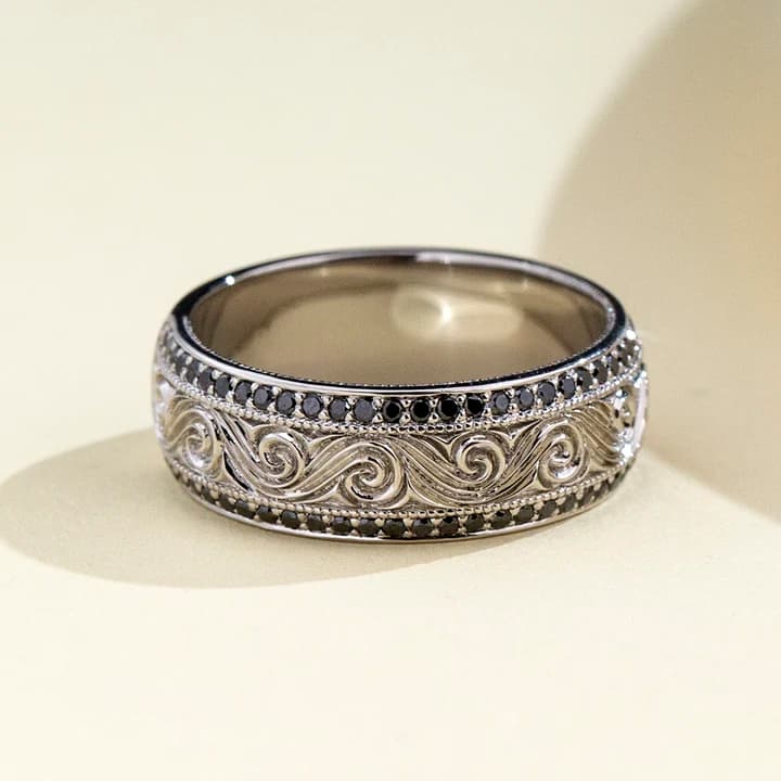 MSR-2186 Custom Fine Ring Jewellery Palladium Black Round Natural Diamond Men's Diamond Ring