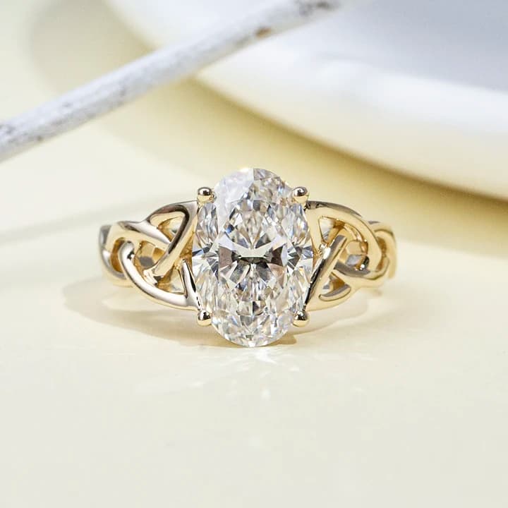 MSR-2187 Fashion Design Ring Jewellery 14k Yellow Gold 3ct D VS2 Oval Cut Lab Grown Solitaire Diamond Ring