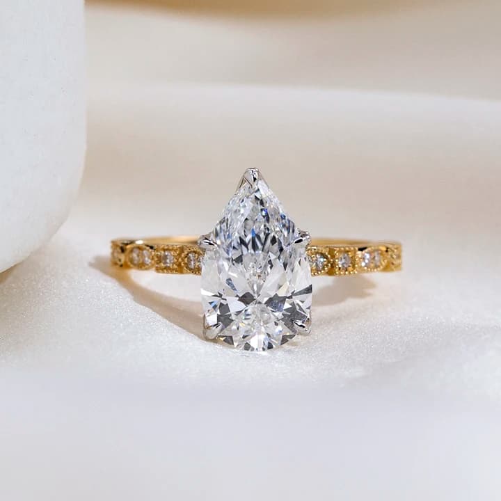 MSR-2192 Classic Design Ring Jewellery 18k Gold 3ct D VS1 Pear Cut Lab Grown Solitaire Diamond Ring