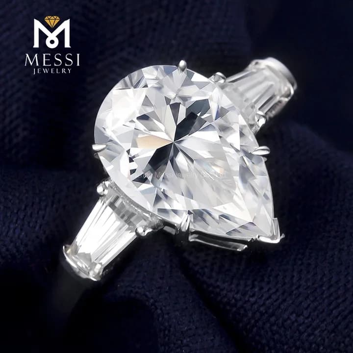 MSR-249 Three Diamond Ring Engagement Diamond Rings Pear Cut Lab Grown Diamond Ring