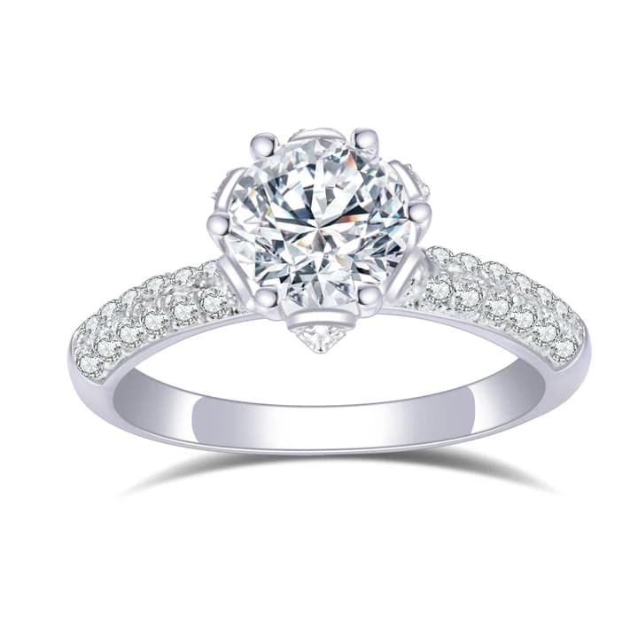 MSR-500 18k White Gold 1ct Round Brilliant Cut IGI Lab Diamond Vintage Style Engagement Wedding Band Ring