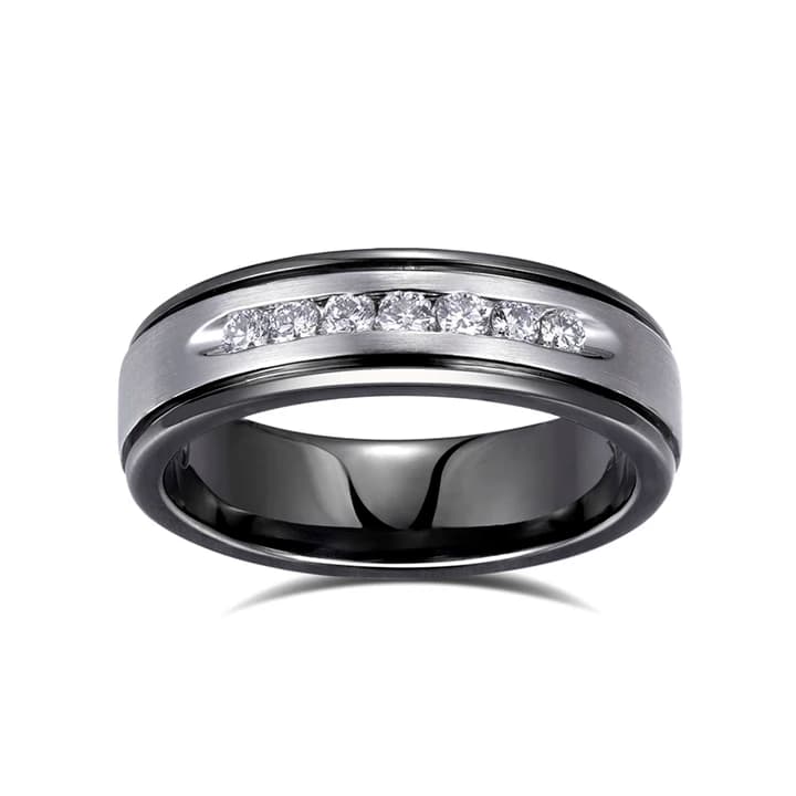 MSR-801 18K Solid White Gold Band Ring Lab Grown Diamond Men's Ring