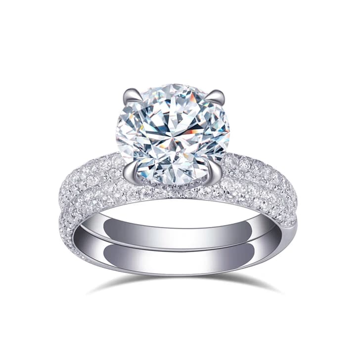 Wedding\/Engagement Jewellery MSR-825 10K Solid Gold Halo Stack Ring Set CVD HPHT 2.58CT F VS1 Lab Grown Diamond Ring