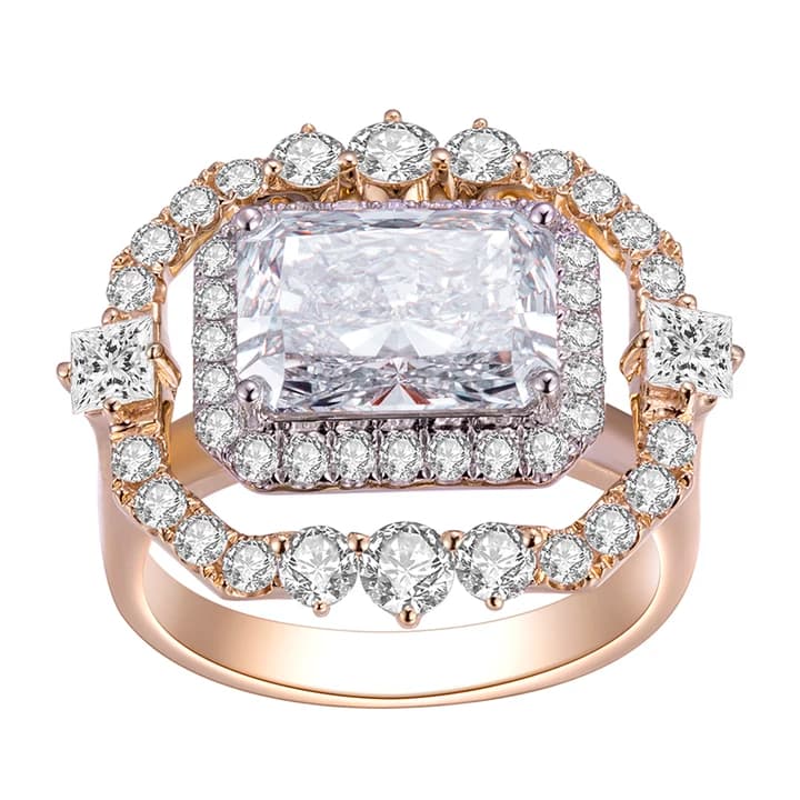 MSR-833 14k Solid Gold 3.12ct Radiant Cut Lab Diamond Women Jewellery Ring Luxury Style