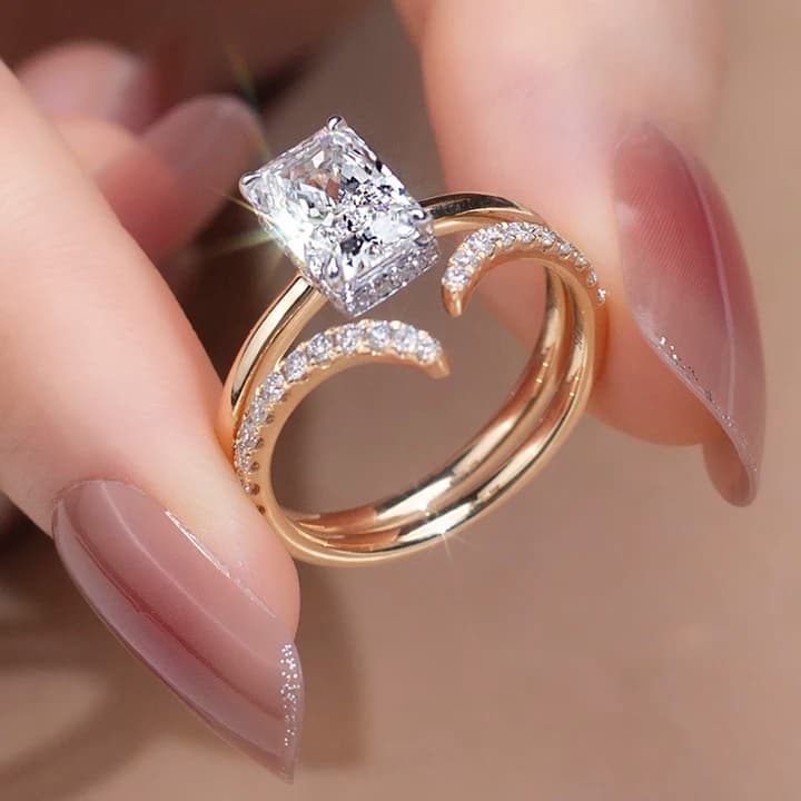MSR-886 18k Solid Gold 1.84ct Radiant Cut Lab Diamond Women Jewellery Ring Classic Solitaire Engagement Ring Set