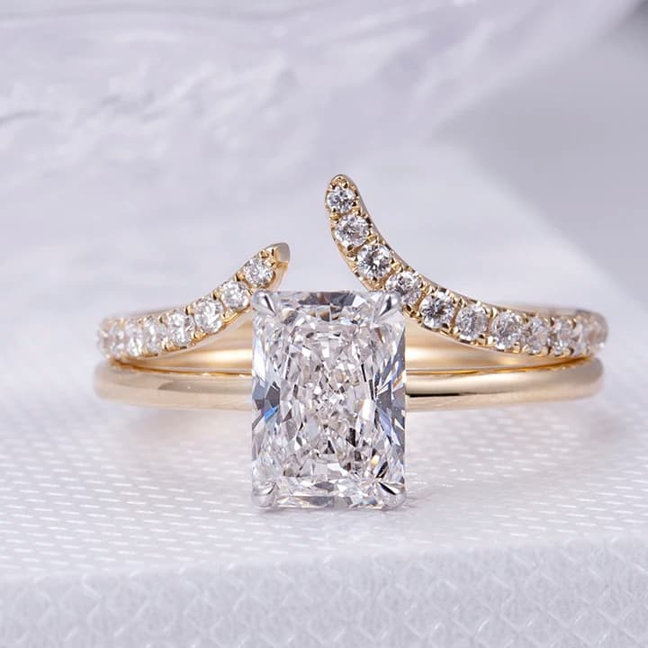MSR-886 18K Gold 2ct Radiant Cut Diamond Wedding Ring Set Stackable Lab Grown Diamond Rings