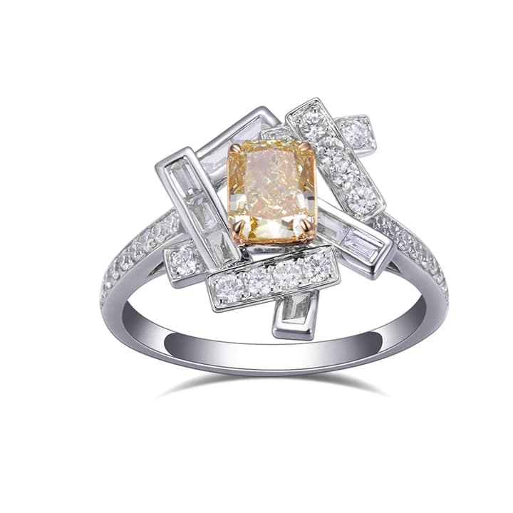 MSR-992 1CT Lab Grown Diamond CVD\/HPHT 18K Gold Yellow Ring Radiant Cut for Wedding Engagement Gift